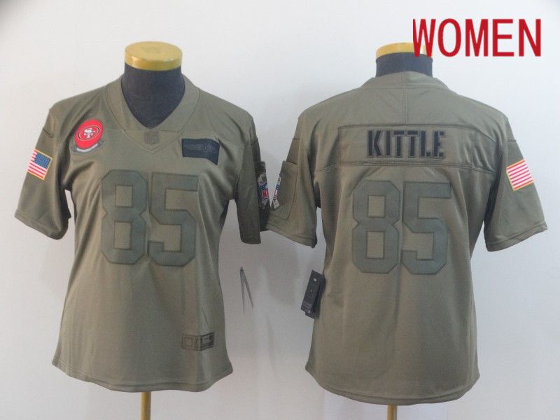 Women San Francisco 49ers #85 Kittle Nike 2019 Olive Camo Salute to Service Limited NFL Jerseys->women nfl jersey->Women Jersey